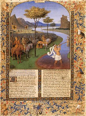 Jean Fouquet: Caesar Crossing the Rubicon (Wikipedia)