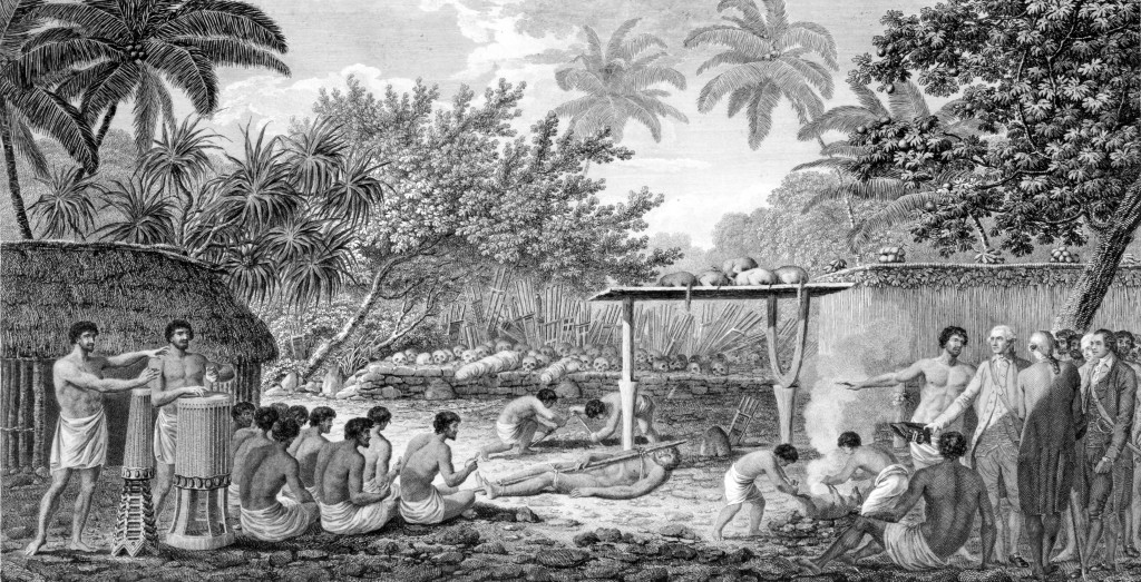 James Cook witnessing human sacrifice in Tahiti c. 1773 -- Wikipedia