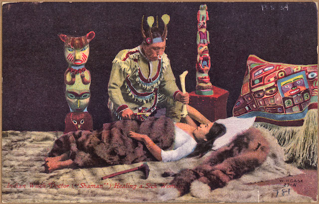 Color_post_card._Indian_witch_doctor_("shaman")_healing_a_sick_woman._-_NARA_-_297728