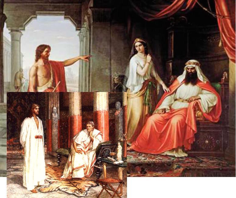 John before Herod; Jesus before Pilate