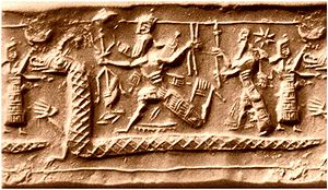 Tiamat on a Babylonian cylinder seal Nederland...