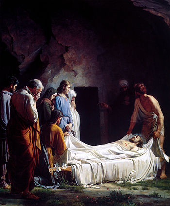English: Burial of Christ, Nicodemus depicted ...
