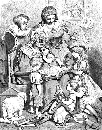 A picture by Gustave Doré of Mother Goose read...